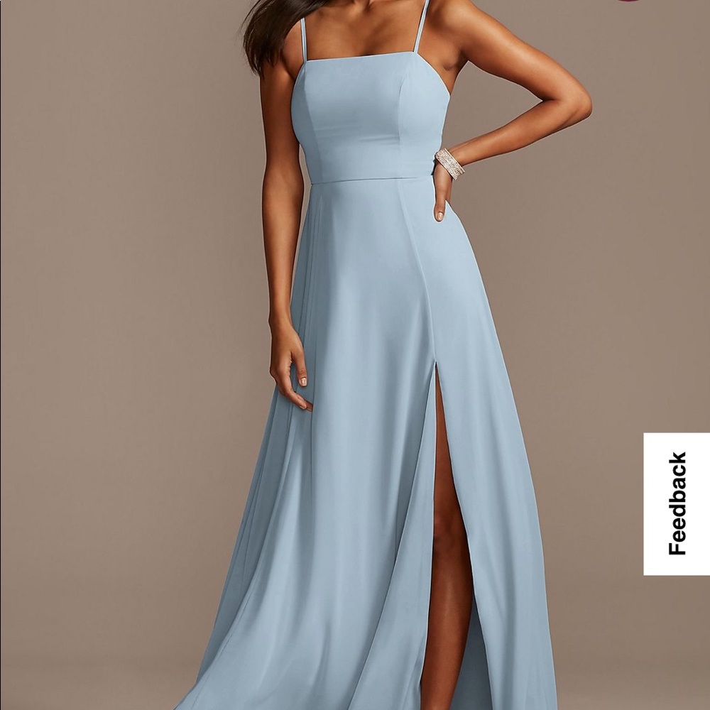 David’s Bridal Spaghetti Chiffon Strap Bridesmaids Dress w Slit